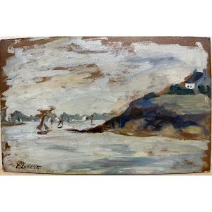 Elodie La Villette Jacquier Strasbourg (1843-1917) "sketch Of The Brittany Seaside" Oil On Cardboard