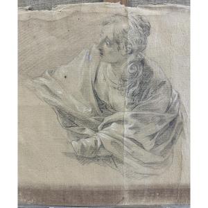 18th Century School "study Of A Woman" Graphite On Rag Paper Enhanced With White, As Is