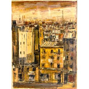 Jovanovic Petar XXe "view Of Montmartre" Oil On Cardboard Signed Lower Right, 43 X 32 Cm