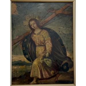 Spain School Or South America 17° The Child Jesus Carrying The Cross And The Basket Of Sharing"
