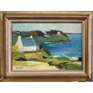 Le Deist Maryvonne, Born In 1936, Brittany, "breton House In Quimiac", Oil On Canvas, 55 X 38 Cm 