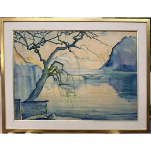 Clara Porges (1879-1963) German And Swiss "silsersee" Watercolor, Signed Lower Right, 56x77 Cm