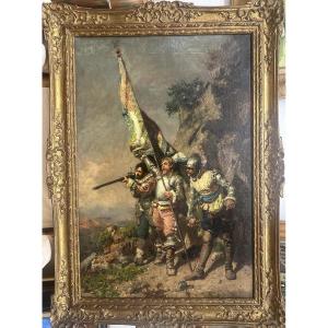  Cesare Augusto Detti (1847-1914) Italy "victory!" Oil On Canvas Signed And Dated 77, 70 X 39 Cm