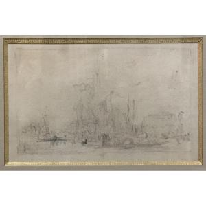 Félix Ziem (1821-1911) "two Pencil Studies, Venice And Landscape" 12 X 17 Cm Each