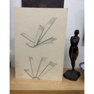 Paul Neagu (1938, Bucharest-2004, London) "soarele" Graphite On Paper Signed Lower Left