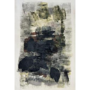 20th Century Abstract School "composition" Watercolor And Gouache, Illegibly Signed Lower Right, 49 X 29 Cm