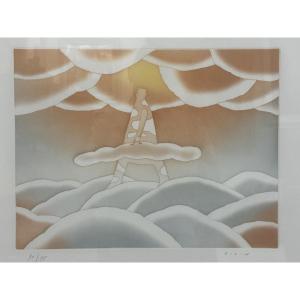 Jean-michel Folon(1934 - 2005)"nuages"etching, Aquatint, Signed, Ed. 90/95, Dim: 29.5x 39 Cm