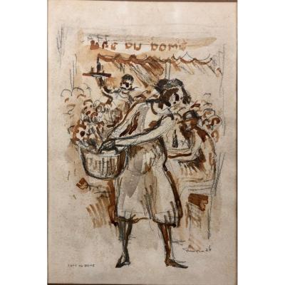 Jean Georges Simon (1894-1968) Or Gyorgy Janos: "le Café Du Dôme"