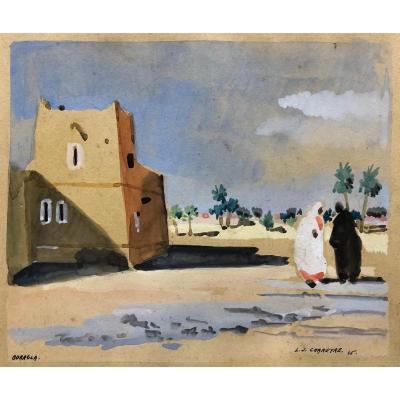 Louis J. Chareyre (xx °) 2 Gouaches "views Of Ouargla, Algeria"