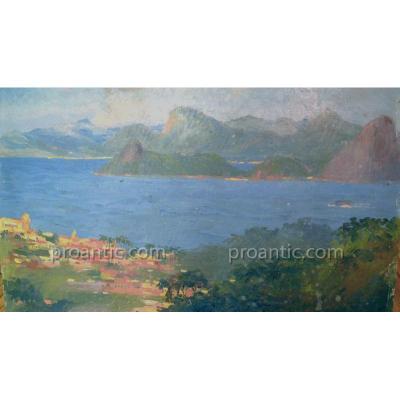 Coculilo Francisco (1895-1978) Brasilian "the Bay Of Rio Seen From Niteroi"