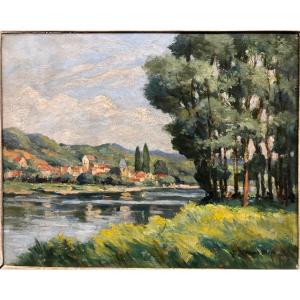 Edouard Leverd (?-1953): "village On The Banks Of The River"