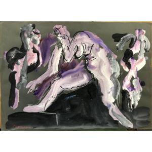 Bernard Damiano (1926-2000) Italy, France: "expressionist Nude", Gouache