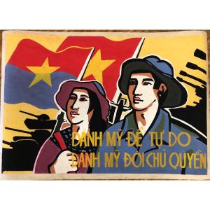 Poster ; Gouache Project; Vietcong Propaganda: "vietnam War" Circa 1970. Indochina