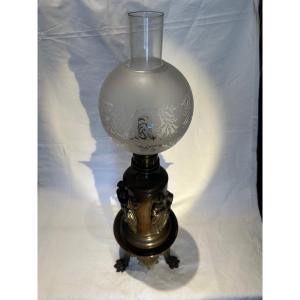 Lampe à Pétrole En Bronze De F Barbedienne