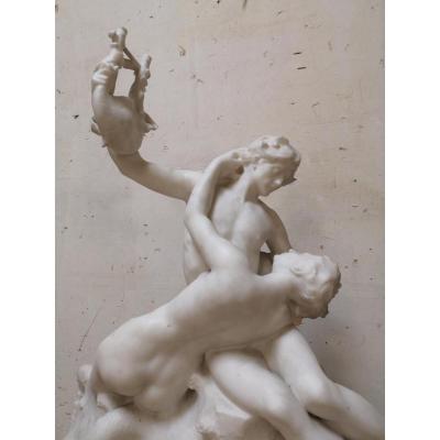 Sculpture In Marble Signed E. Hannaux "poet And Siren"