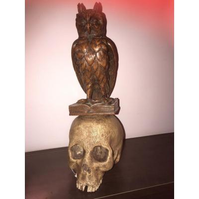 Crâne En Bois Mémento Mori Xlx Eme