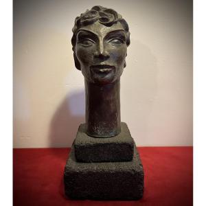 Ceramic Head On Lava Stone Base Circa 90