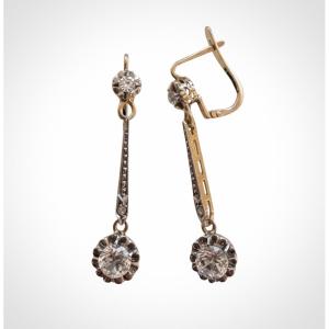 Gold And White Sapphire Dangling Earrings
