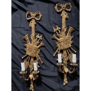 Pair Of Golden Carved Wood Sconces