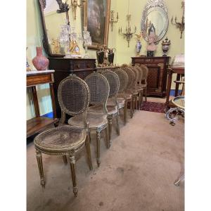 Set Of Eight Caned Chairs 