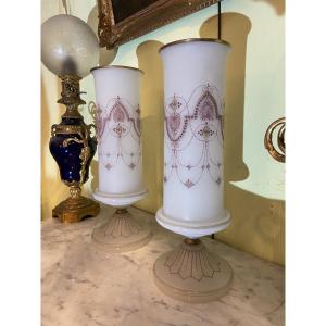 Large Pair Of Opaline Vases