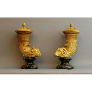 Pair Of Rare Pots Pourris In Rhytons Circa 1760