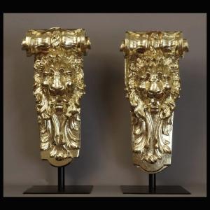Pair Of Large XVIIIth , XIXth Century Lion Consoles