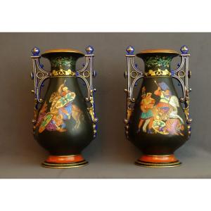 Pair Of Important Vases In The "grand Tour" Spirit, 19th Century.