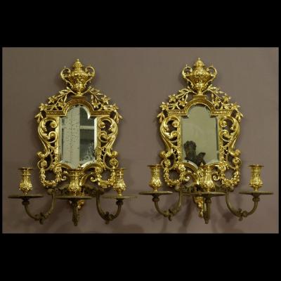Pair Of Large Wall Lights Louis XIV Style XIXth