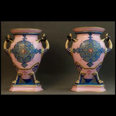 Pair Of Large Vases At Etrusca In XIXth Sevres Porcelain
