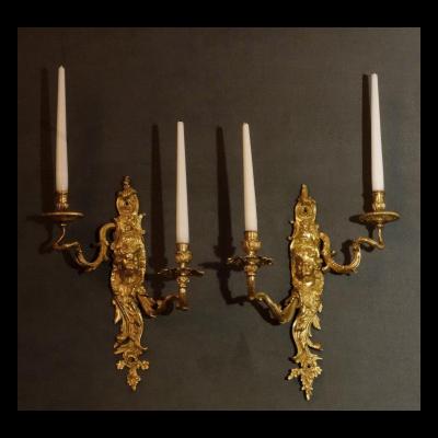Pair Of Sconces “ Putti Blowers” From The Regence Period