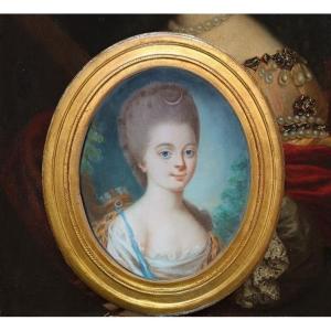 French School, 18th Century, Pastel Portrait Of A Young Girl In A Diadem.