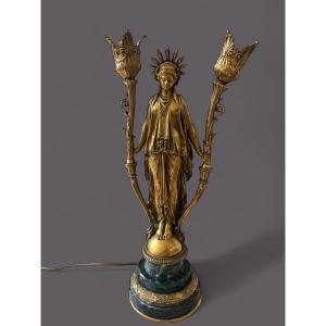 Rare Gilt Bronze Lamp Signed F. Barbedienne - 19th Century - After Carrier - Belleuse