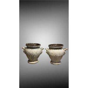 "enamelled Cast Iron Cachepot, Emaillerie Du Bourget, France, Circa 1875/1880"