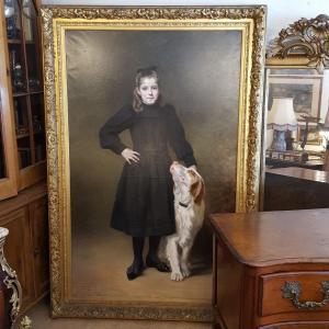 Portrait: Young Girl And Her Dog 1893