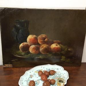 Antoine Gatti 19th Century: Exhibition: Oil On Canvas With Peaches