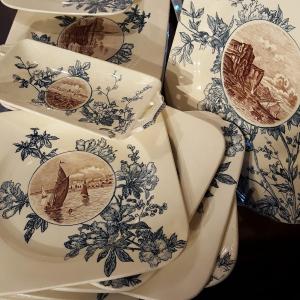 36 Pieces Of Salins Earthenware: The Boats 1900