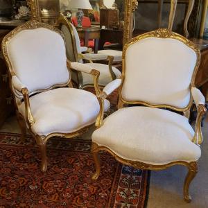  Pair Of Large Armchairs In Gilded Wood 
