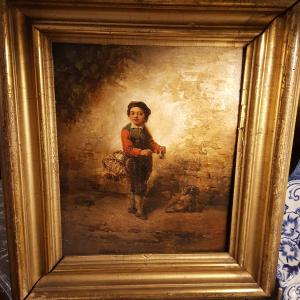 The Child And His Dog , 19th Century Painting