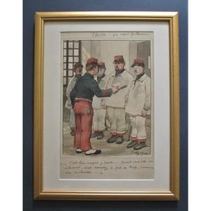 Albert Guillaume, Watercolor, Caricature, Military, Regiment, Sarreguemines
