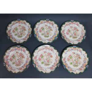 Sarreguemines, 6 Porcelain Plates, Decor No. 215