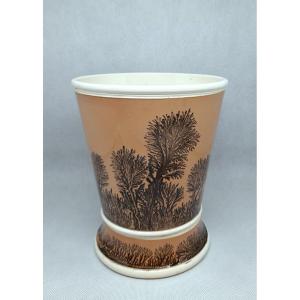 Sarreguemines, Cachepot, Arborizations, Fine Earthenware, Engobe