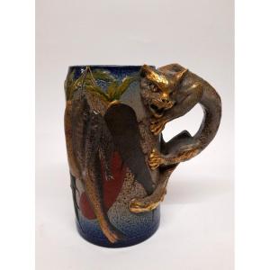 Sarreguemines, Victor Kremer, Cat Mug, Stoneware