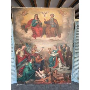Large Religious Canvas Signed "huber"