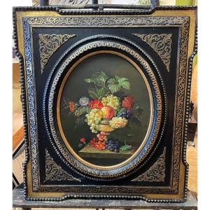 Oil On Panel Bouquet Of Flowers Napoleon 3