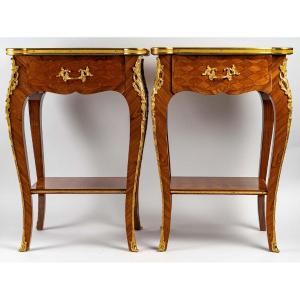A Pair Of Bedside Tables In Louis XV Style.