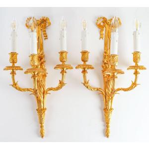 A Pair Of Wall - Lights In Louis XVI Style Signed Jollet.