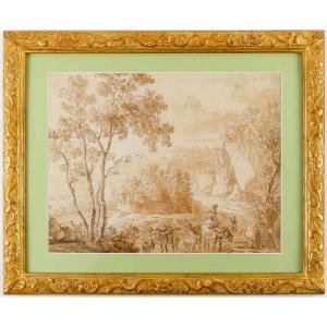 Landscape With Travelers And A Herd, Drawing