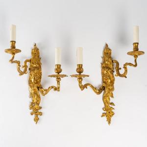 Pair Of Regency Style Wall Lights, Napoleon III Period, 19th Century
