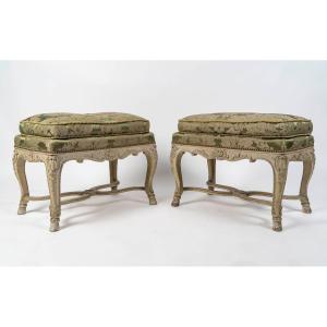Pair Of Regency Style Stools, Napoleon III Period, 19th Century.